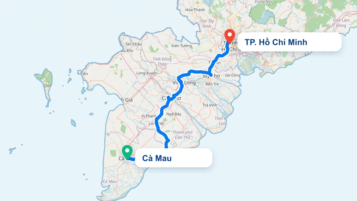 Hình ảnh tuyến vận chuyển hai chiều TP. Hồ Chí Minh và Cà Mau