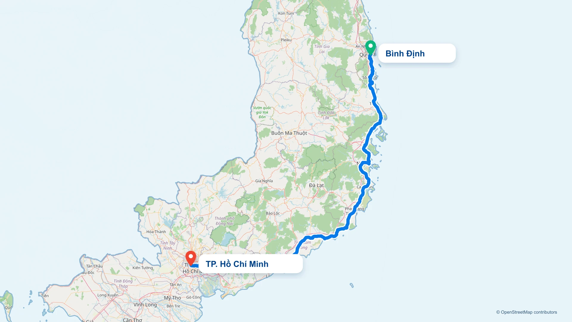 Hình ảnh tuyến vận chuyển hai chiều TP. Hồ Chí Minh và Bình Định