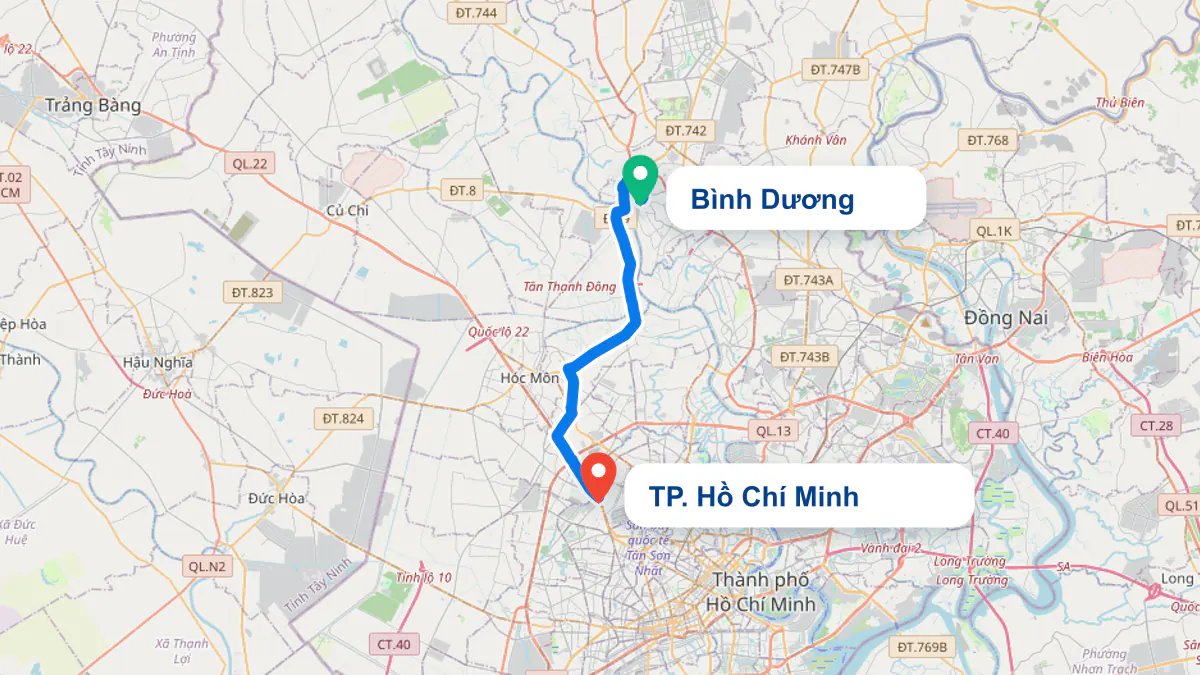 Hình ảnh tuyến vận chuyển hai chiều TP. Hồ Chí Minh và Bình Dương