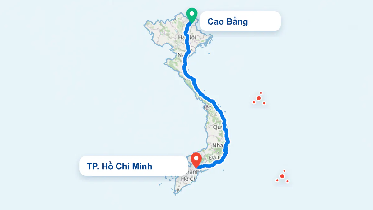 Hình ảnh tuyến vận chuyển hai chiều TP. Hồ Chí Minh và Cao Bằng