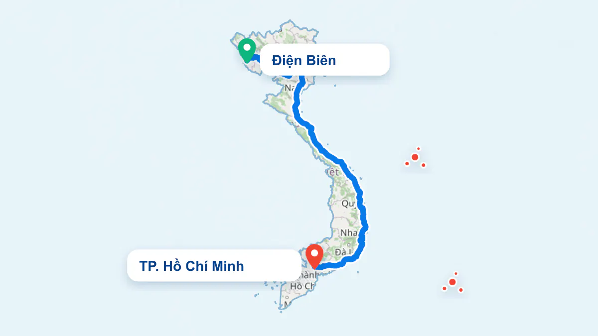 Hình ảnh tuyến vận chuyển hai chiều TP. Hồ Chí Minh và Điện Biên