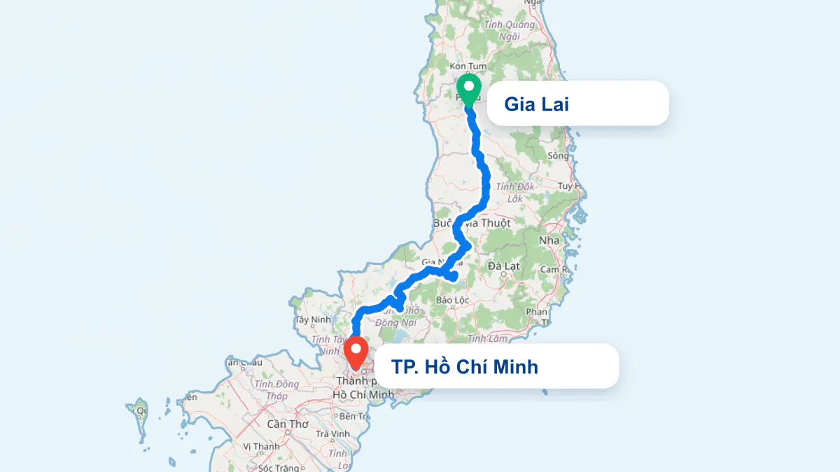 Hình ảnh tuyến vận chuyển hai chiều TP. Hồ Chí Minh và Gia Lai