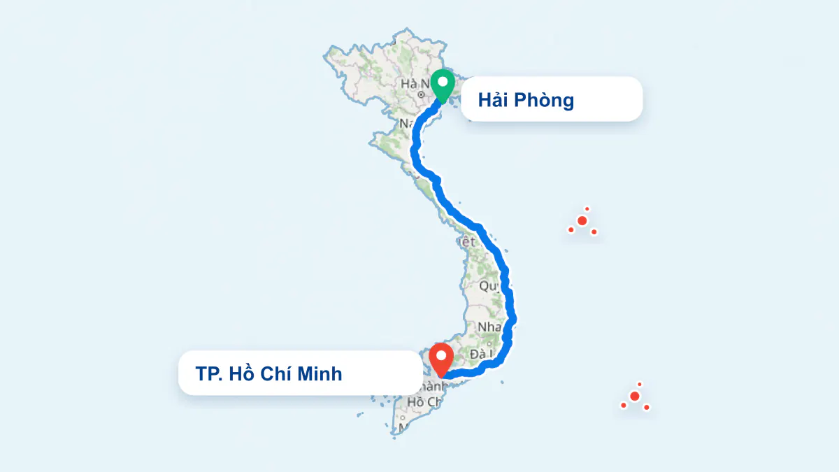 Hình ảnh tuyến vận chuyển hai chiều TP. Hồ Chí Minh và Hải Phòng