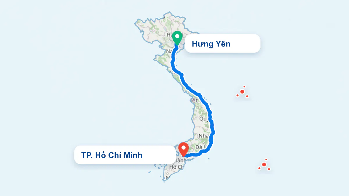 Hình ảnh tuyến vận chuyển hai chiều TP. Hồ Chí Minh và Hưng Yên