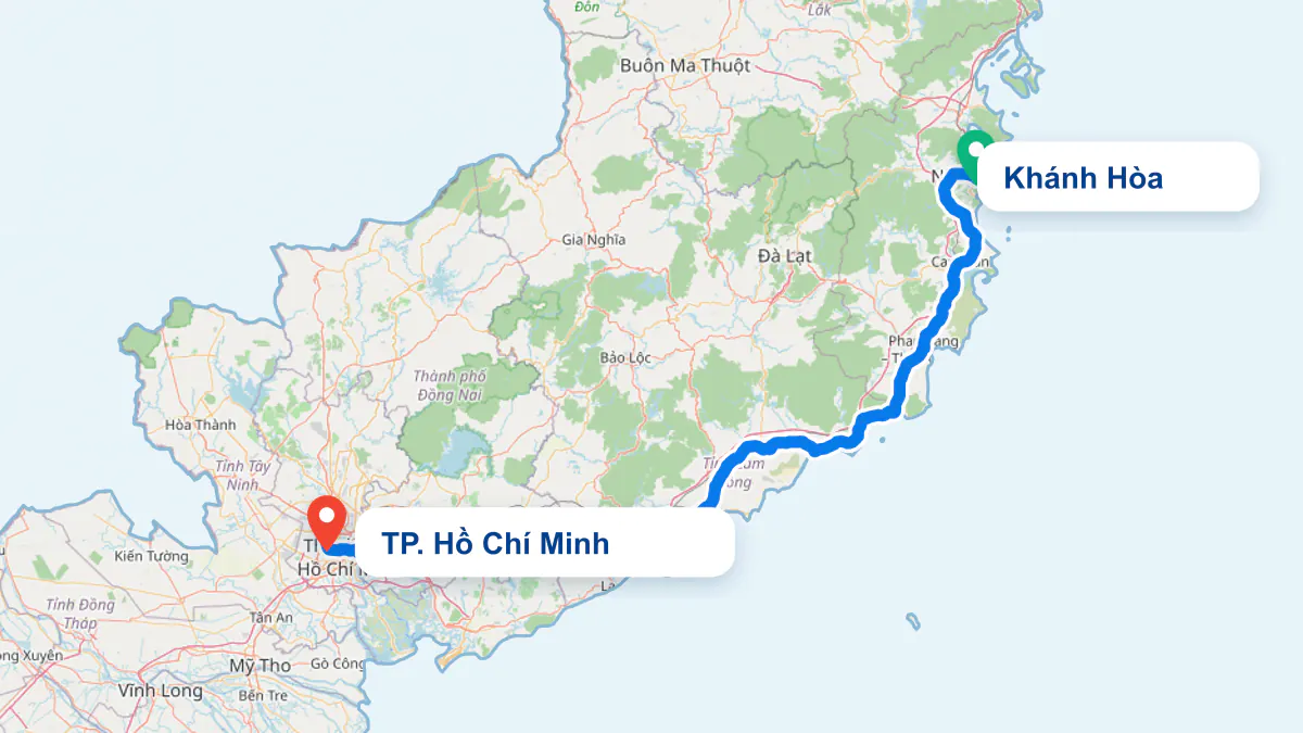 Hình ảnh tuyến vận chuyển hai chiều TP. Hồ Chí Minh và Khánh Hòa