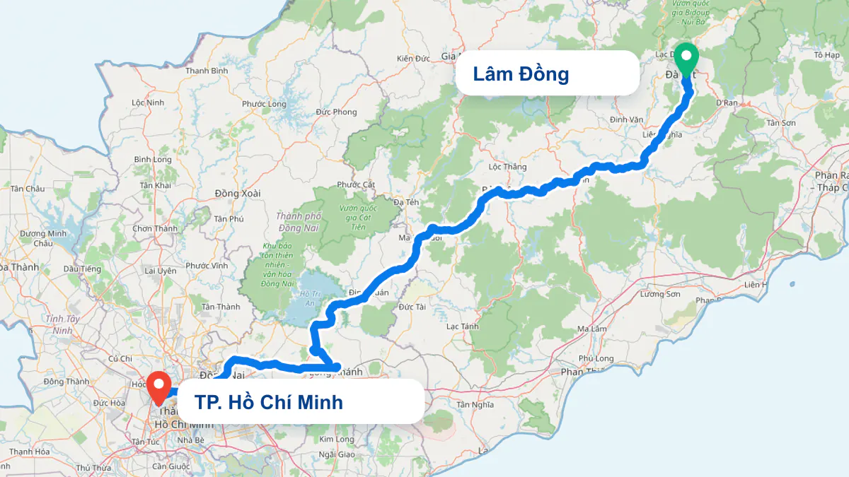 Hình ảnh tuyến vận chuyển hai chiều TP. Hồ Chí Minh và Lâm Đồng