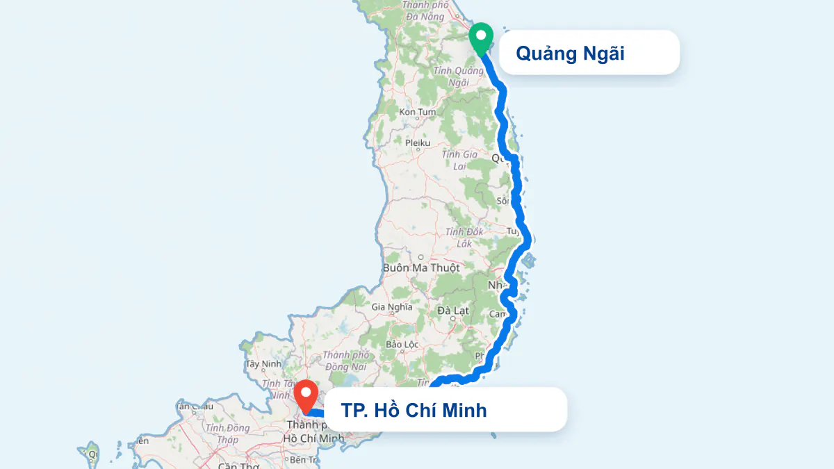 Hình ảnh tuyến vận chuyển hai chiều TP. Hồ Chí Minh và Quảng Ngãi