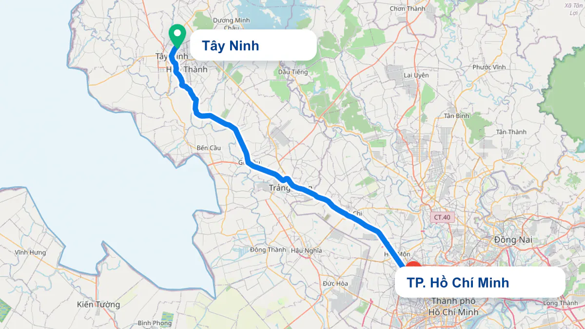 Hình ảnh tuyến vận chuyển hai chiều TP. Hồ Chí Minh và Tây Ninh
